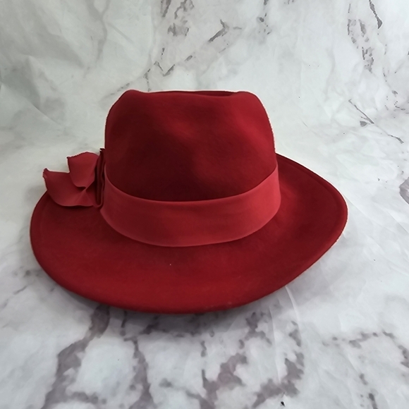 Sonnie San Francisco Hat Red Women Small Wool Wide Brim Fedora Packable Ribbon - Picture 2 of 8
